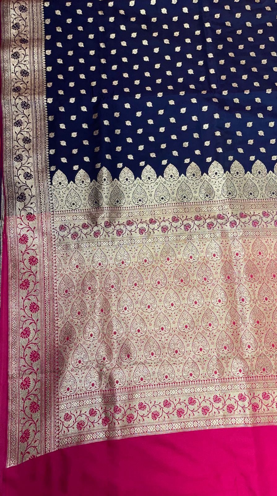 Faishana Navy Blue Satin Silk Saree With Blouse Piece GEJA27