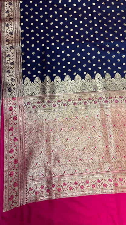 Faishana Navy Blue Satin Silk Saree With Blouse Piece GEJA27