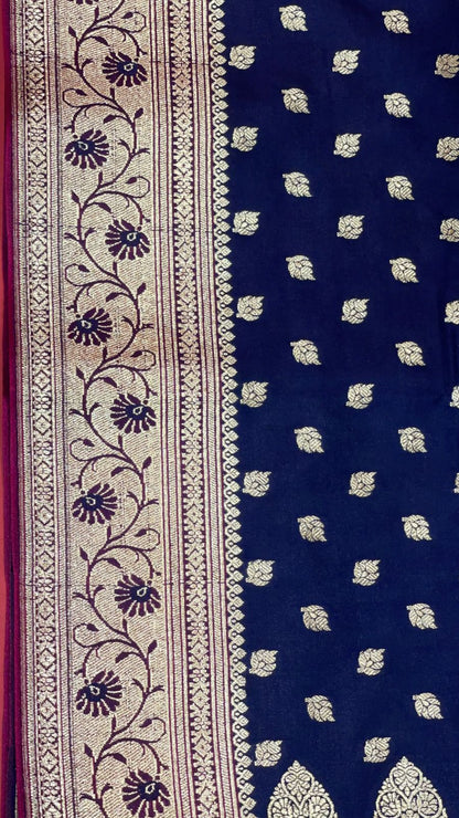 Faishana Navy Blue Satin Silk Saree With Blouse Piece GEJA27