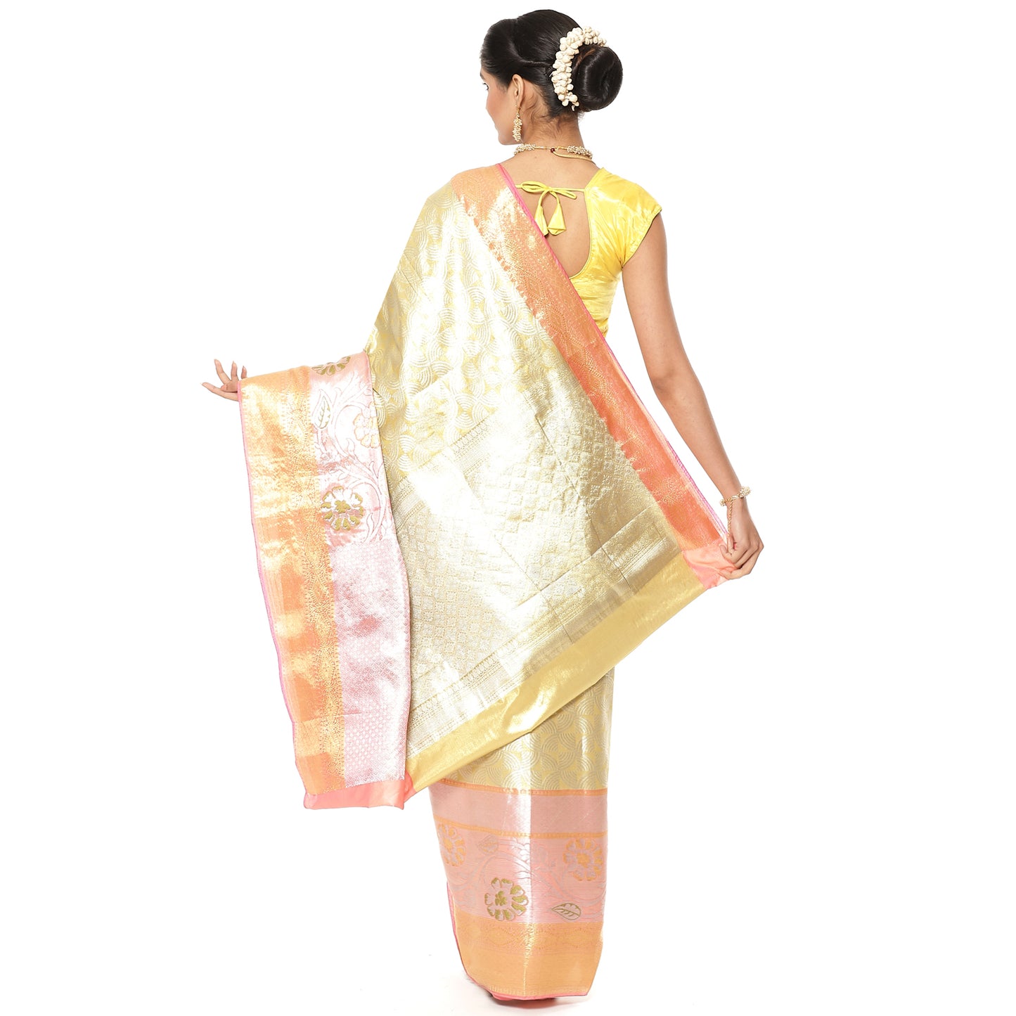 Faishana Gold Kanchi Silk Jamdani Tissue Paithani Border Banarasi Saree with Gold Blouse Piece