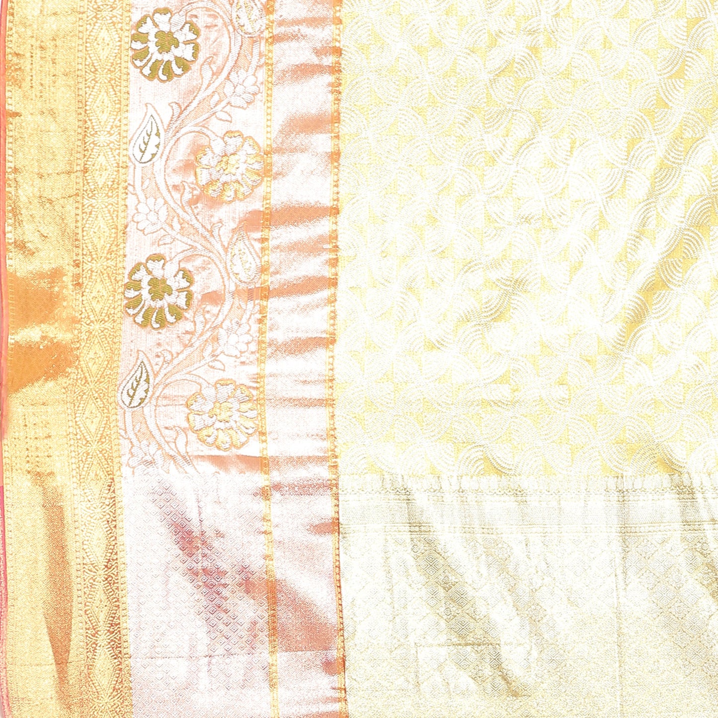 Faishana Presents Light Gold Kanchi Silk Jamdani Tissue Paithani Banarasi Saree With Light Gold Blouse Piece