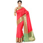 Faishana Presents Red Katan Silk Plain Zari Anchal With Contrast Green Zari Border Banarasi Saree
