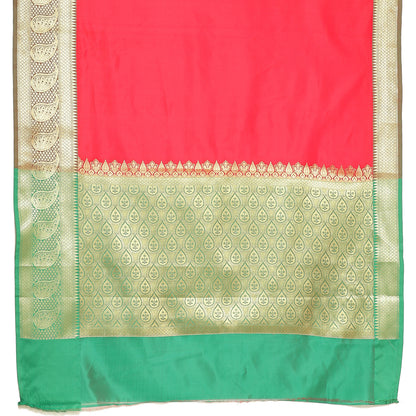 Faishana Presents Red Katan Silk Plain Zari Anchal With Contrast Green Zari Border Banarasi Saree
