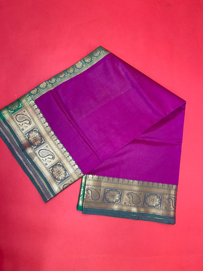 Faishana Presents Pink Katan Silk Plain Zari Anchal With Contrast Green Zari Border Banarasi Saree