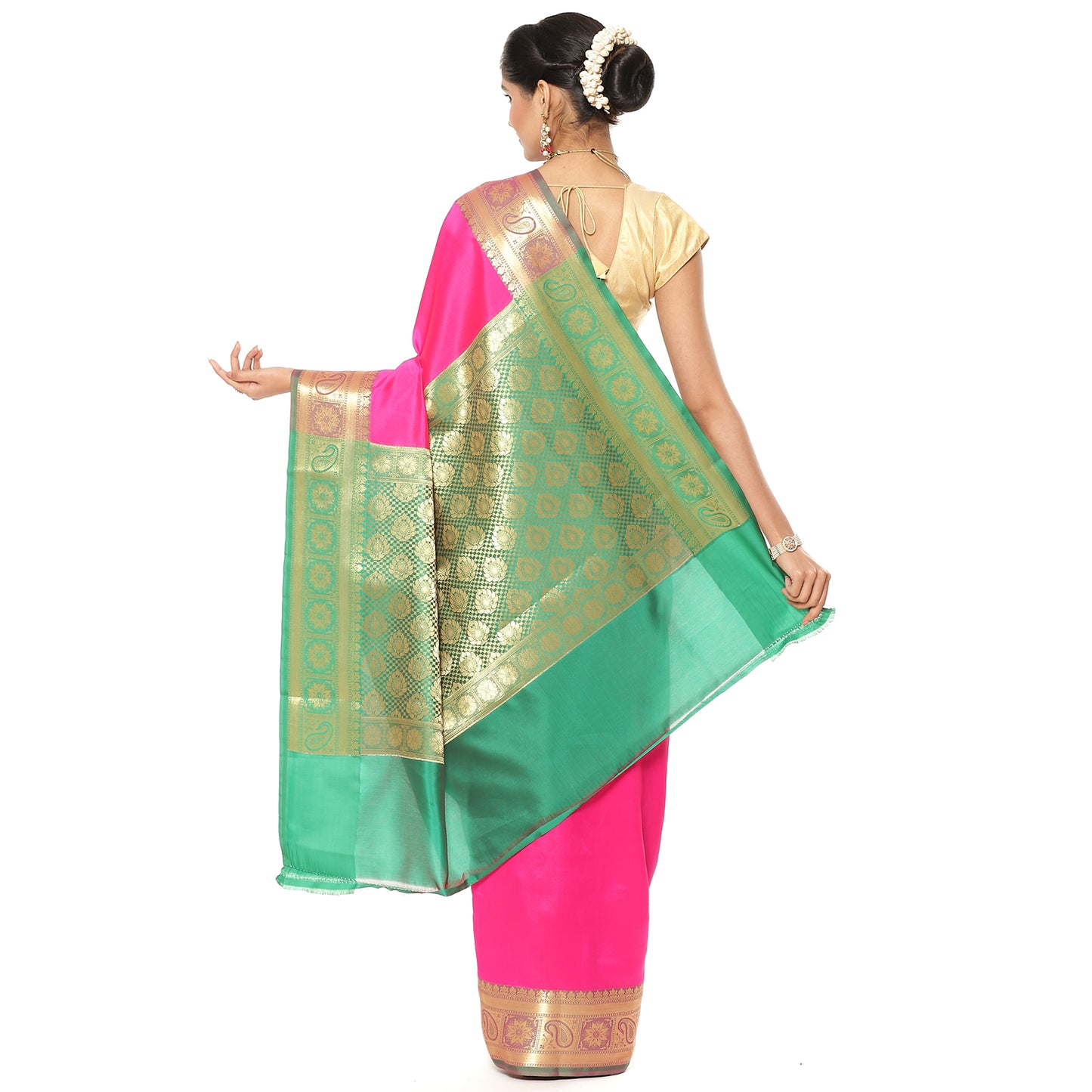 Pink Valkalam Katan Silk Banarasi Sarees For Women GEKH22