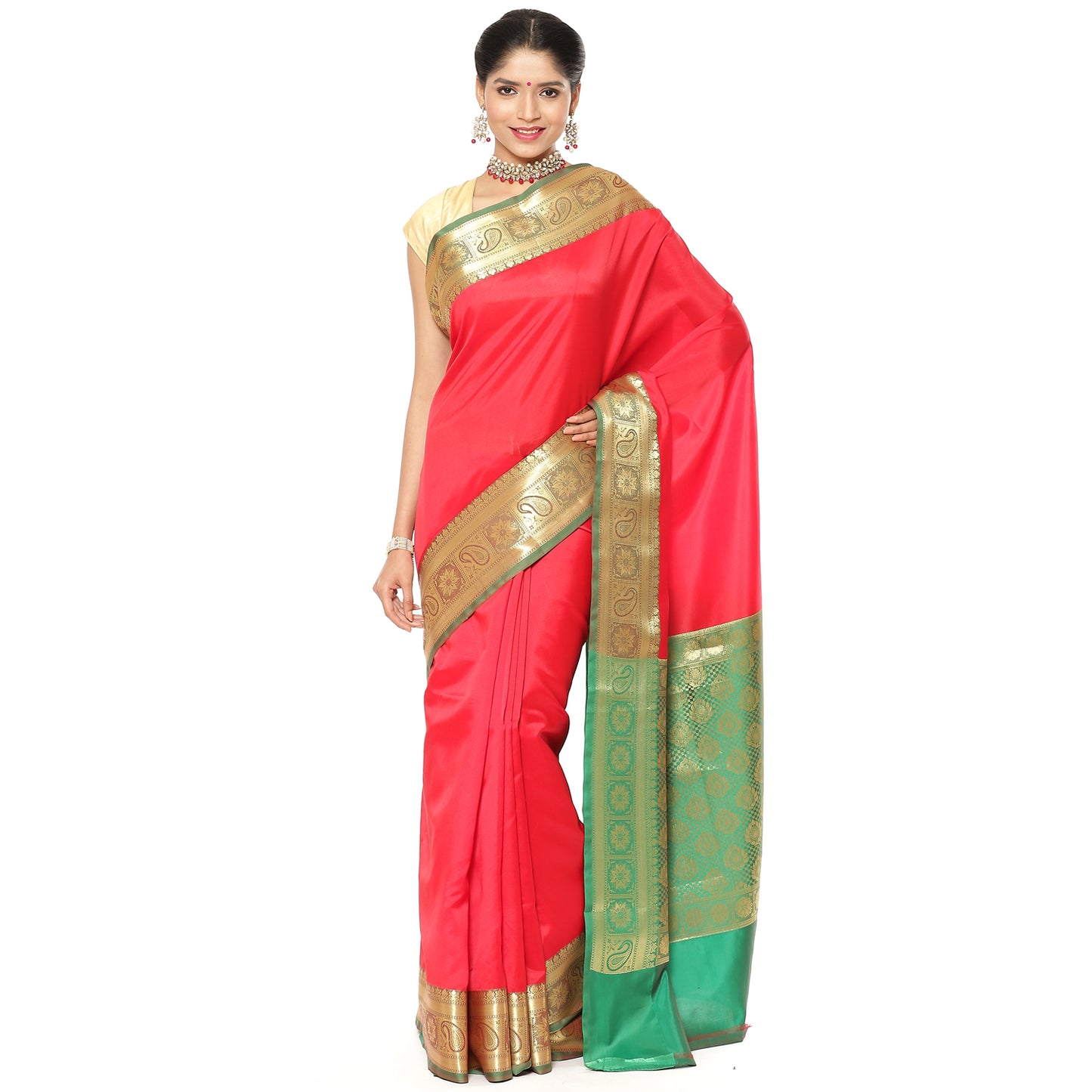 Red Valkalam Katan Silk Banarasi Sarees For Women GEKH25