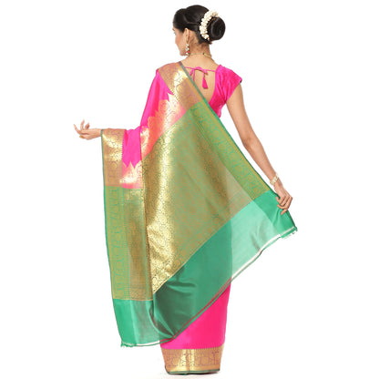 Pink Valkalam Katan Silk Banarasi Sarees For Women GEKH27