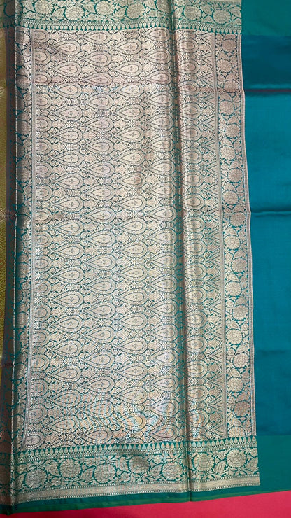 Green Valkalam Katan Silk Banarasi Sarees For Women GEKH30