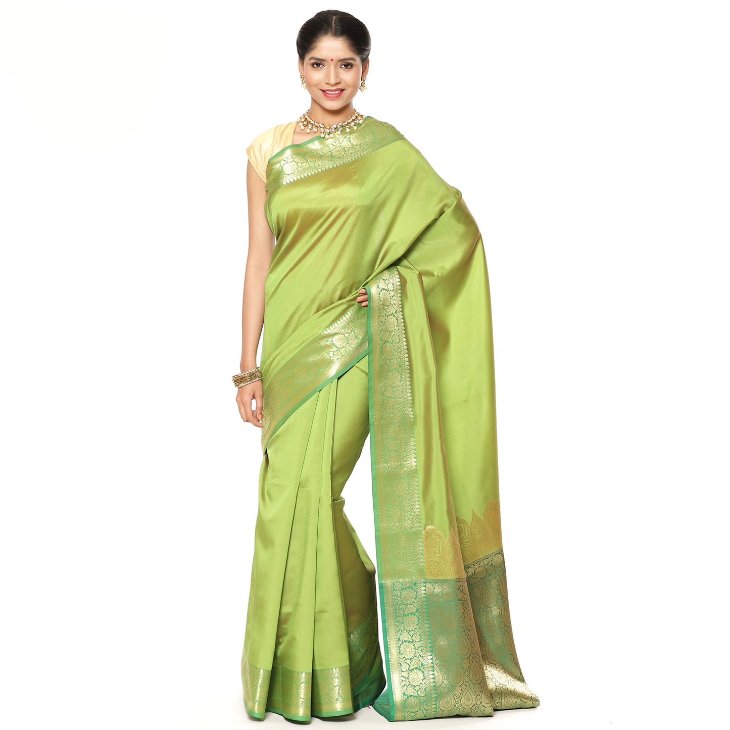 Green Valkalam Katan Silk Banarasi Sarees For Women GEKH30