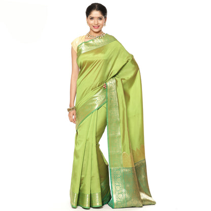 Green Valkalam Katan Silk Banarasi Sarees For Women GEKH30