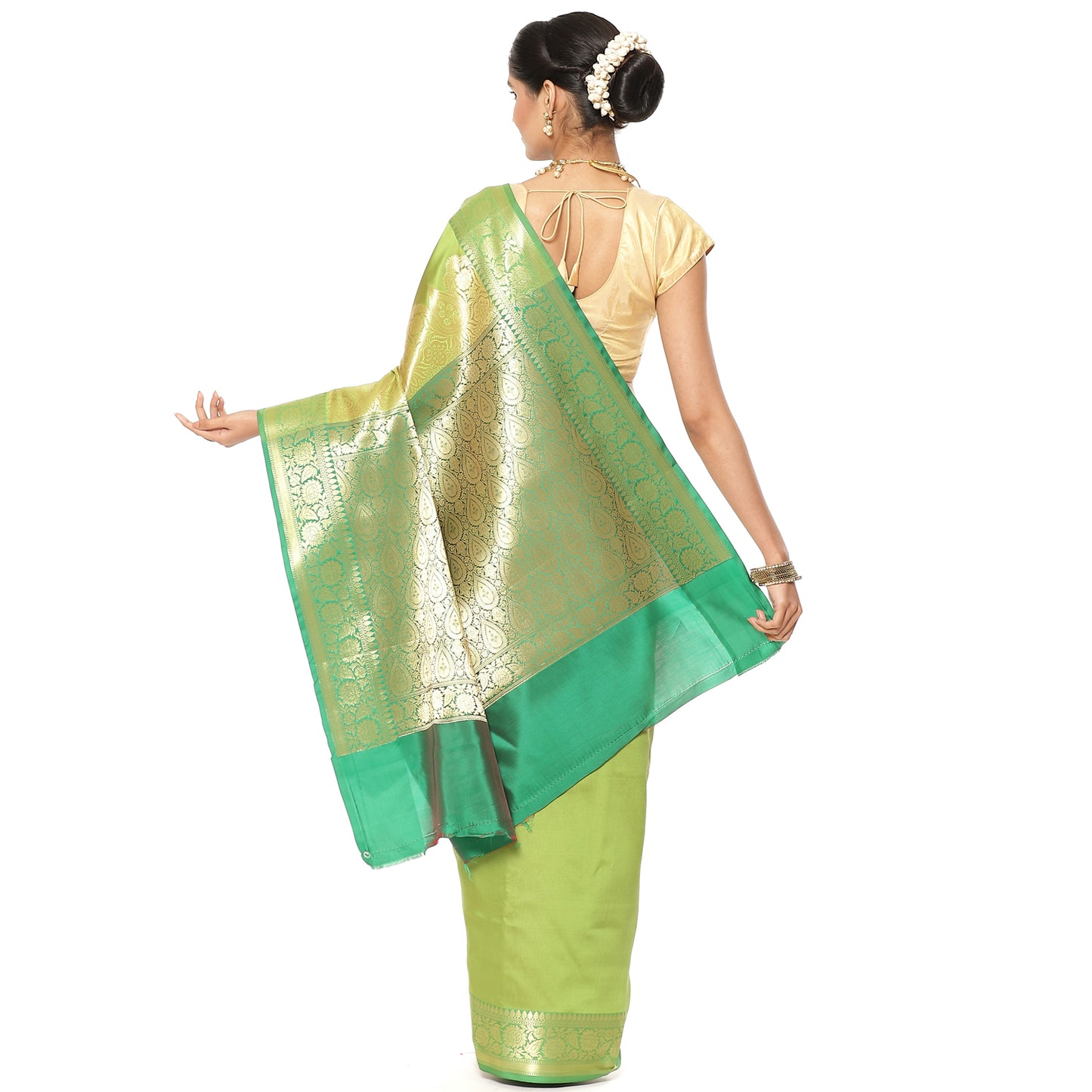 Green Valkalam Katan Silk Banarasi Sarees For Women GEKH30