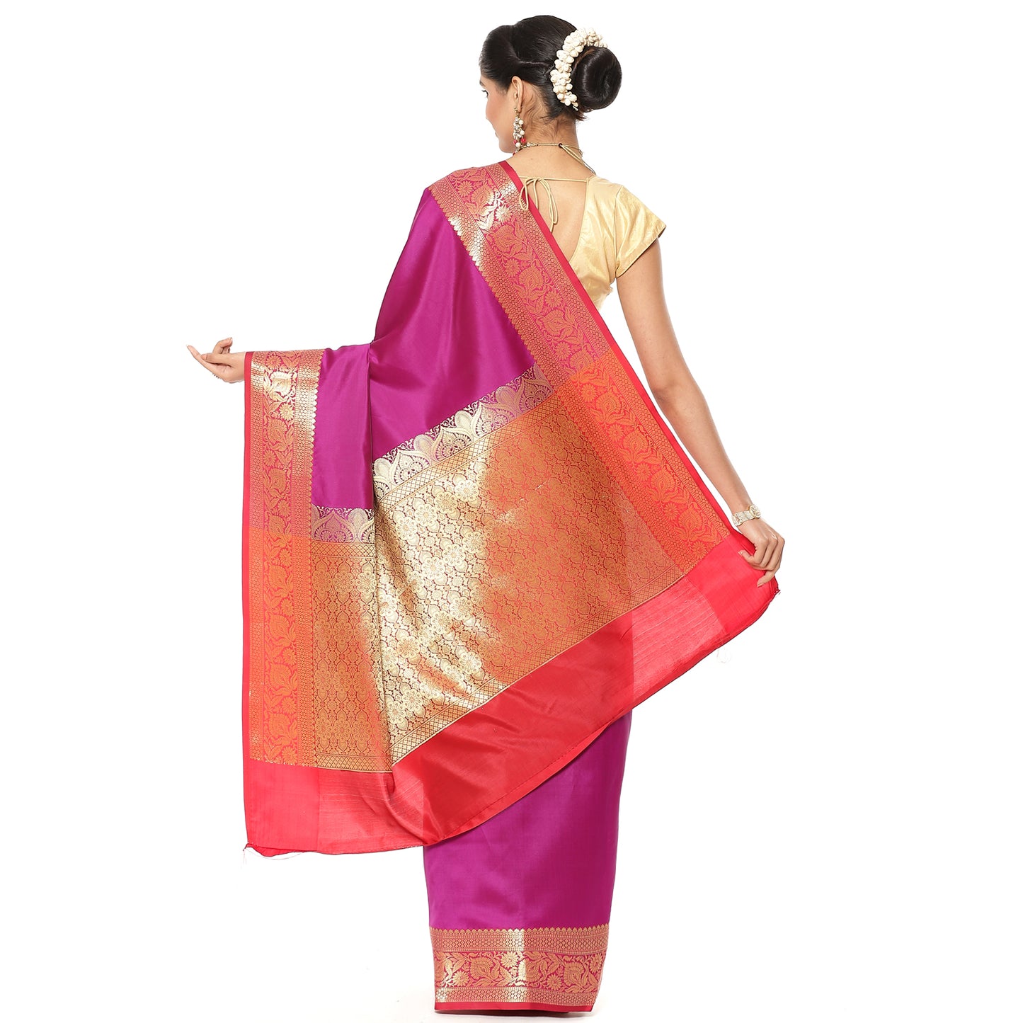 Magenta Valkalam Katan Silk Banarasi Sarees For Women GEKH4
