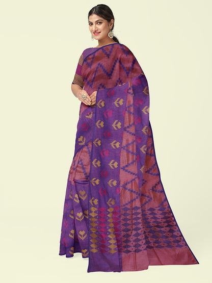 Faishana Presents Peach Ikkat Pochampally Purple Resham Zig-Zag Stripe Skirt Purple Floral  Booti With Purple Stripe Blouse