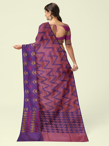 Faishana Presents Peach Ikkat Pochampally Purple Resham Zig-Zag Stripe Skirt Purple Floral  Booti With Purple Stripe Blouse