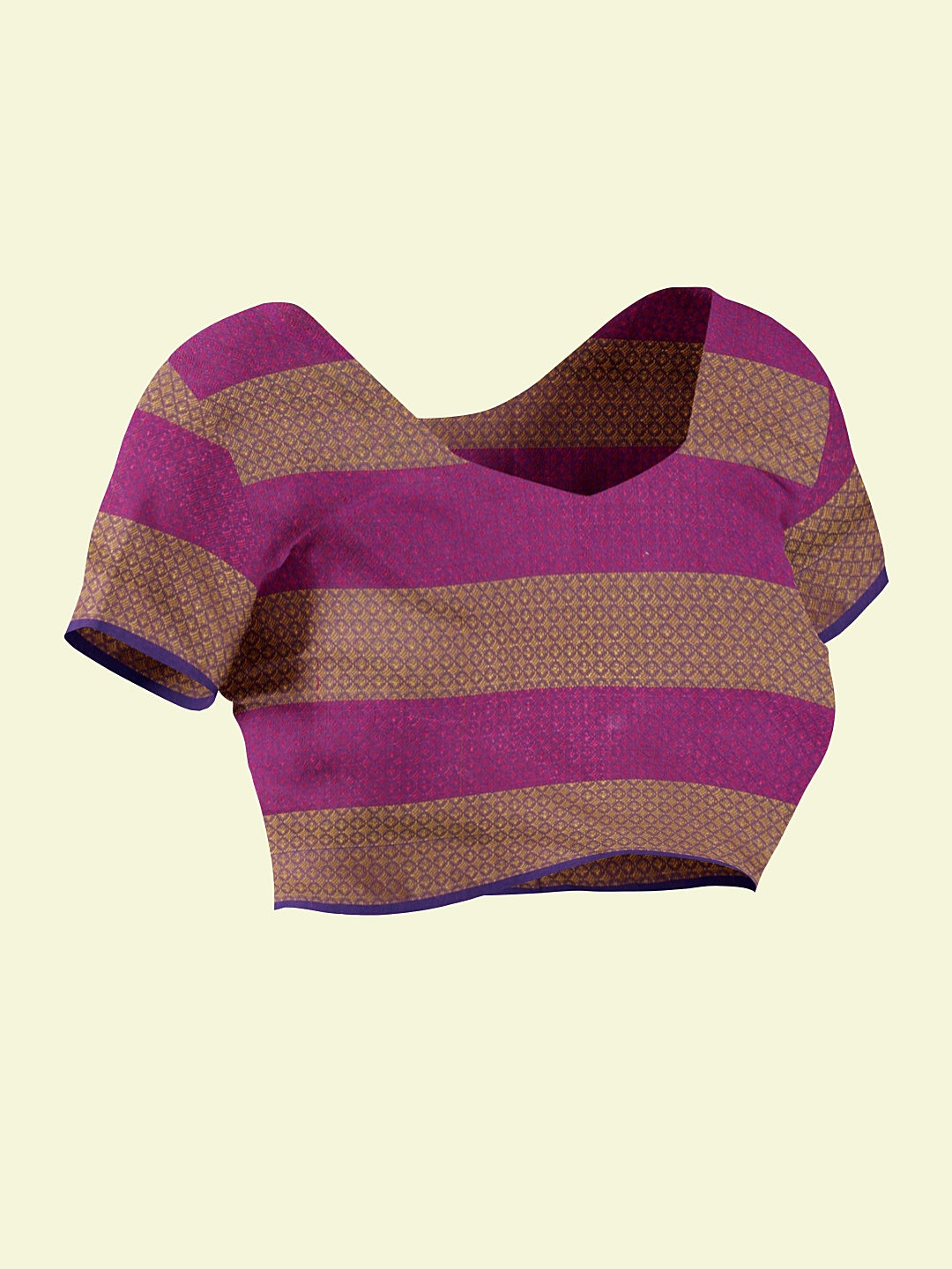 Faishana Presents Peach Ikkat Pochampally Purple Resham Zig-Zag Stripe Skirt Purple Floral  Booti With Purple Stripe Blouse