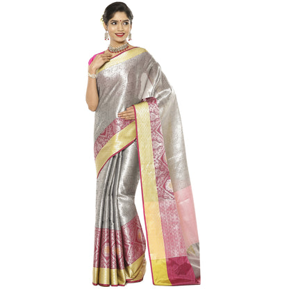 Grey Kanjeevaram Banarasi Sarees For Women GEMA13