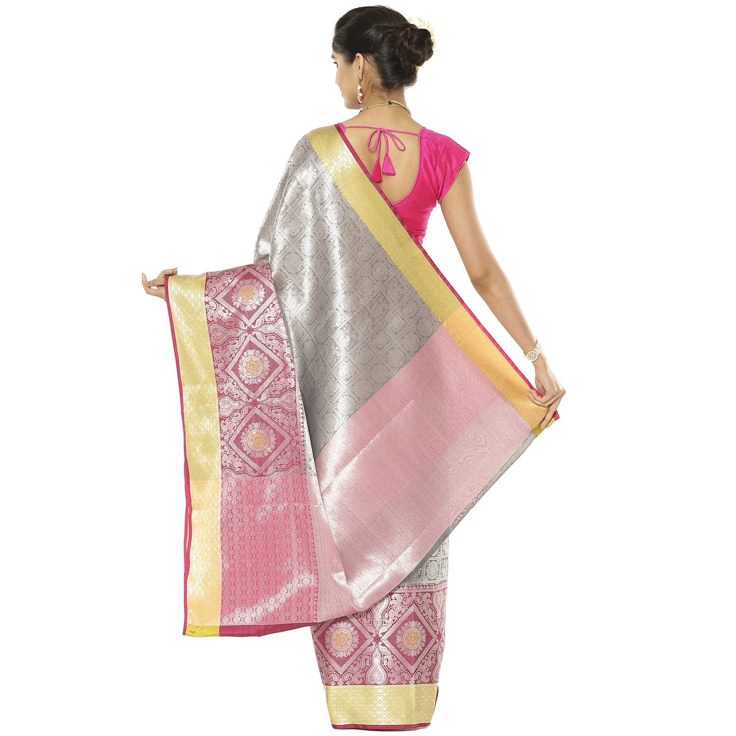 Grey Kanjeevaram Banarasi Sarees For Women GEMA13