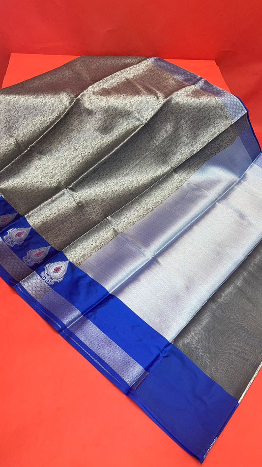 Grey Kanjeevaram Banarasi Sarees For Women GEMA15