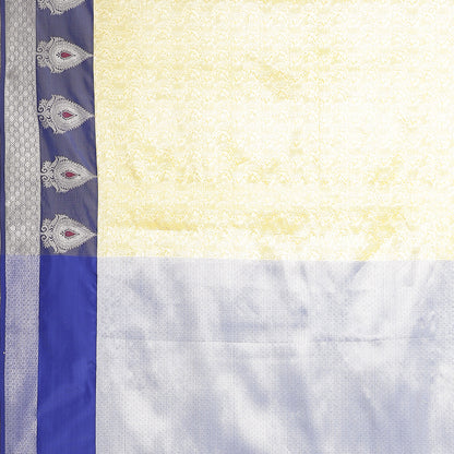 Faishana Presents Gold Silver Zari Kanchi Silk Tanchoi Brocade Contrast Blue Skirt Meena Border Banarasi Saree