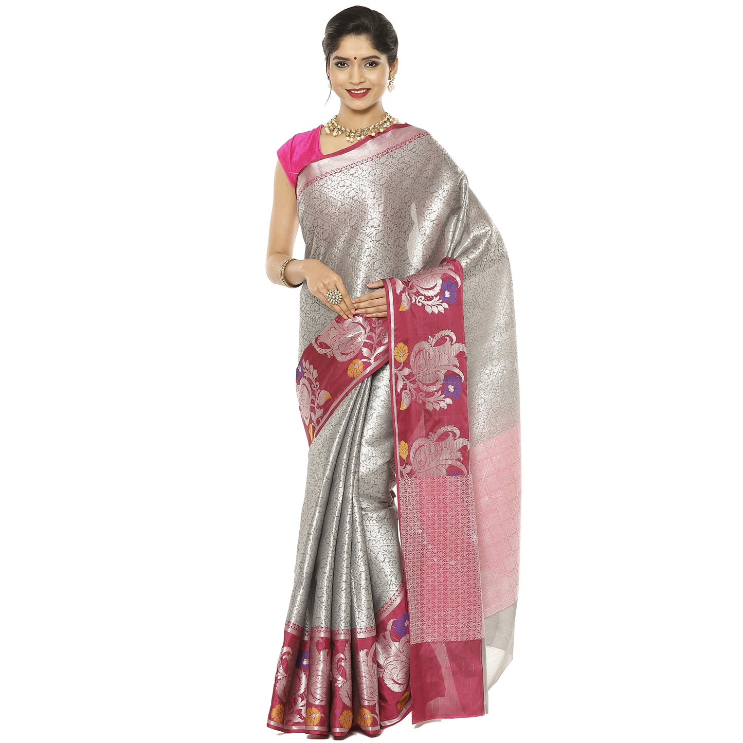 Grey Kanjeevaram Banarasi Sarees For Women GEMA23