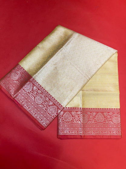 Faishana Presents Gold Silver Zari Kanchi Silk Tanchoi Brocade Contrast Pink Skirt Meena Border Banarasi Saree