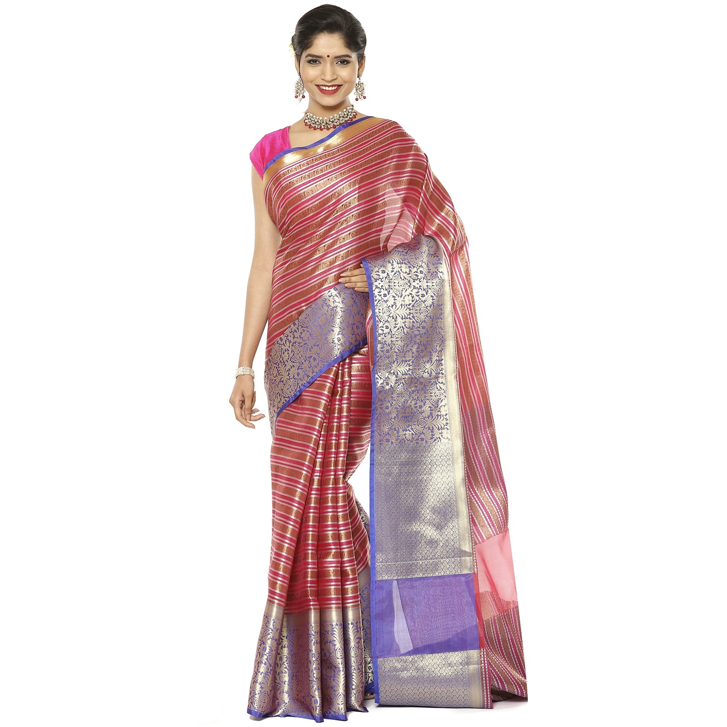 Light Red Kanjeevaram Banarasi Sarees For Women GEMA2