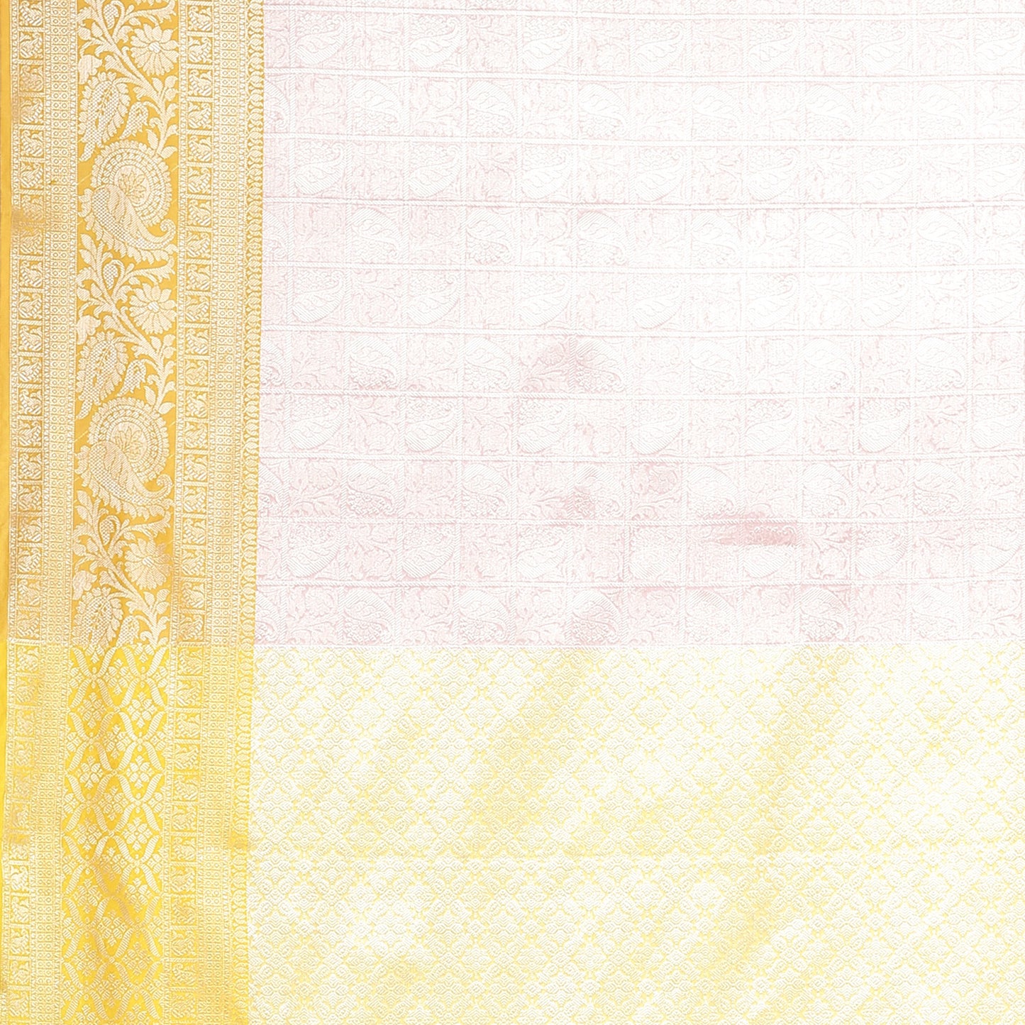 Faishana Presents Pink Silver Zari Kanchi Silk Tanchoi Brocade Contrast Gold Skirt Meena Border Banarasi Saree