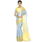 Faishana Presents Blue Silver Zari Kanchi Silk Tanchoi Brocade Contrast Gold Skirt Meena Border Banarasi Saree