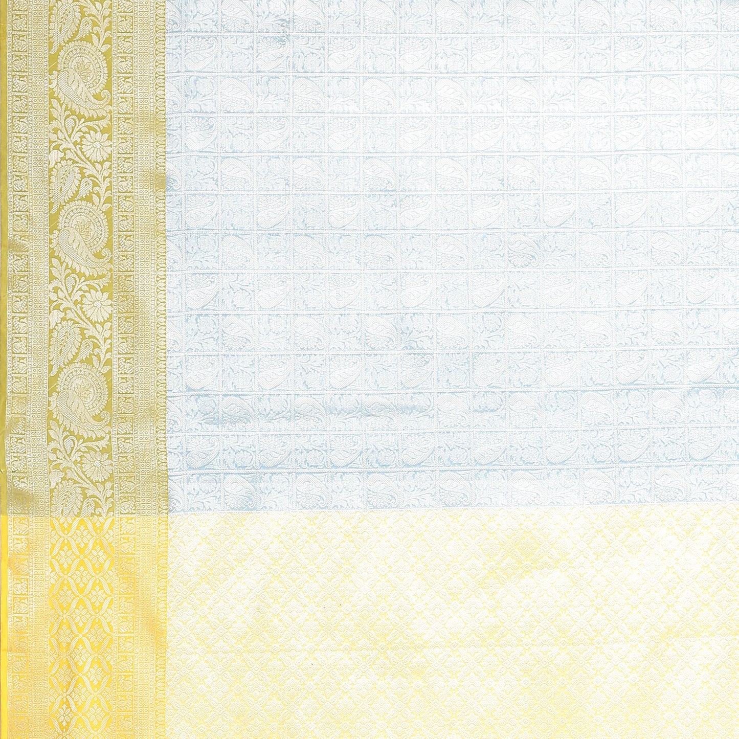 Faishana Presents Blue Silver Zari Kanchi Silk Tanchoi Brocade Contrast Gold Skirt Meena Border Banarasi Saree