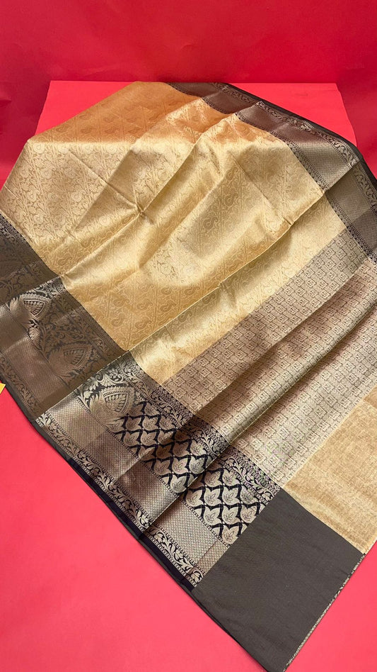 Beige Kanjeevaram Banarasi Sarees For Women GEMA35