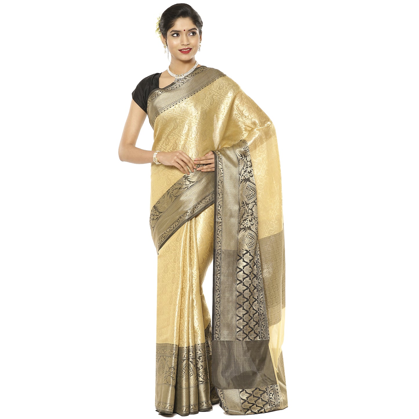 Beige Kanjeevaram Banarasi Sarees For Women GEMA35