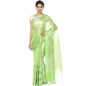 Faishana Presents Green Silver Zari Glass Tissue Tanchoi Contrast Large Border Banarasi Saree