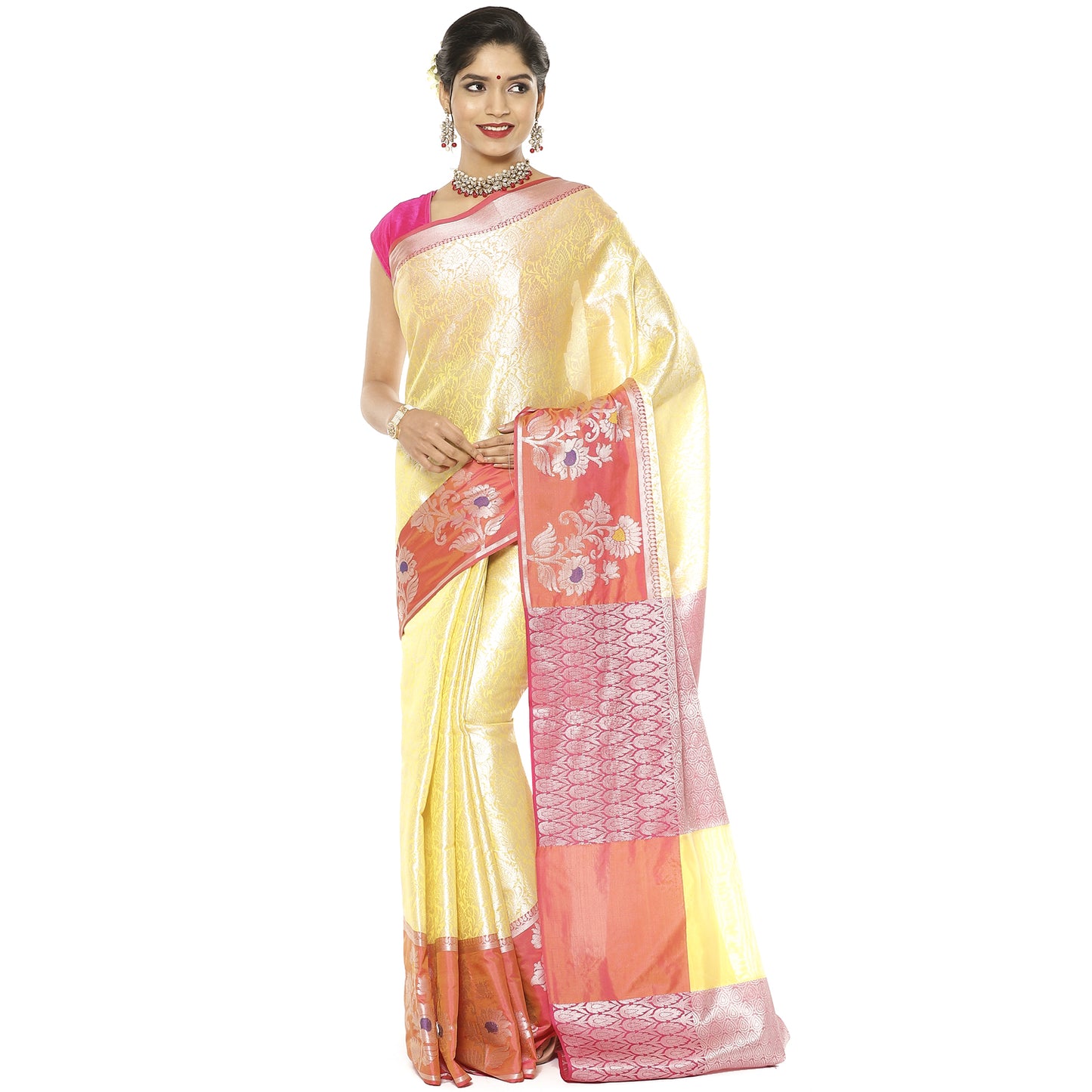 Yellow Kanjeevaram Banarasi Sarees For Women GEMA5