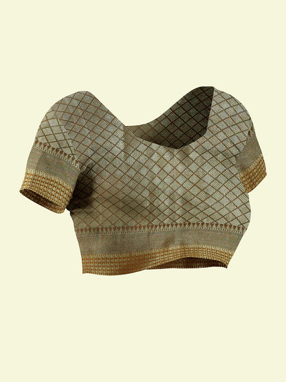 Faishana Presents Woven Sea Green Mulberry Silk Alfi Jaal With Brown Blouse Banarasi Saree
