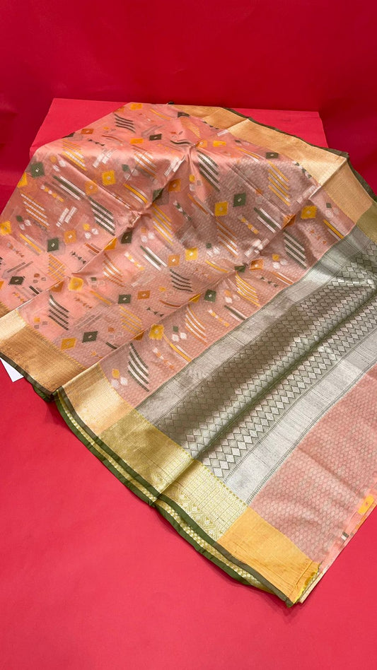 Peach Mulberry Silk Blend Banarasi Sarees For Women GEMELBRSLK_17
