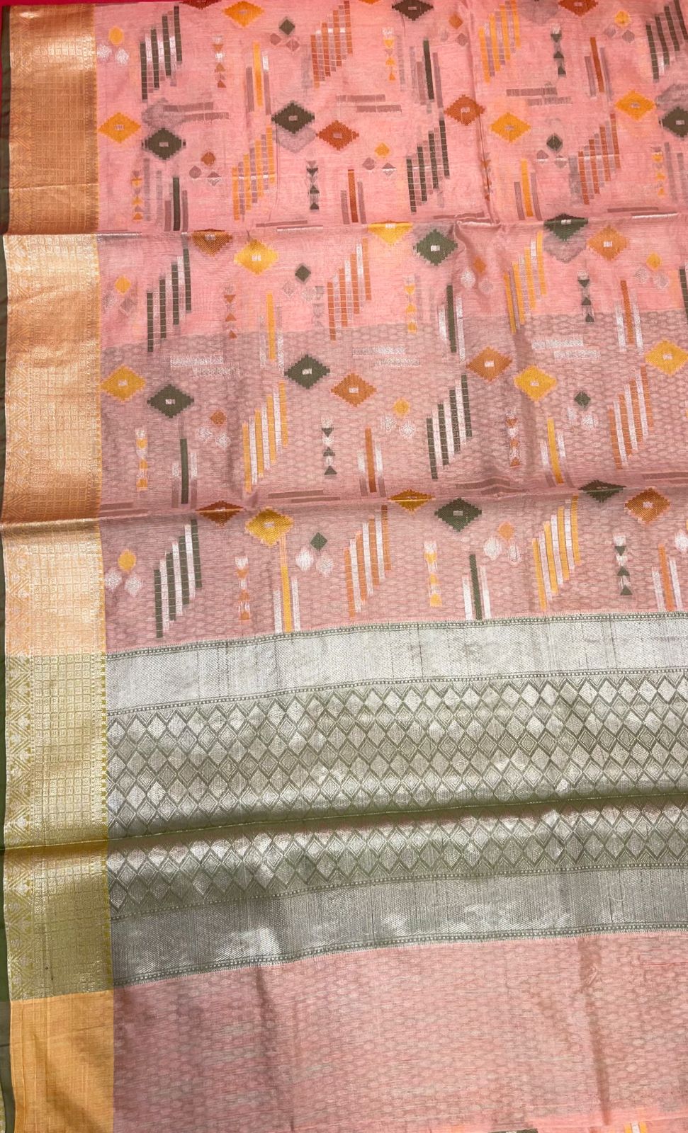 Peach Mulberry Silk Blend Banarasi Sarees For Women GEMELBRSLK_17