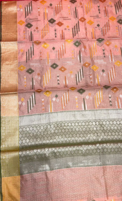 Peach Mulberry Silk Blend Banarasi Sarees For Women GEMELBRSLK_17