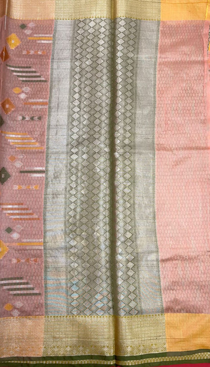 Peach Mulberry Silk Blend Banarasi Sarees For Women GEMELBRSLK_17