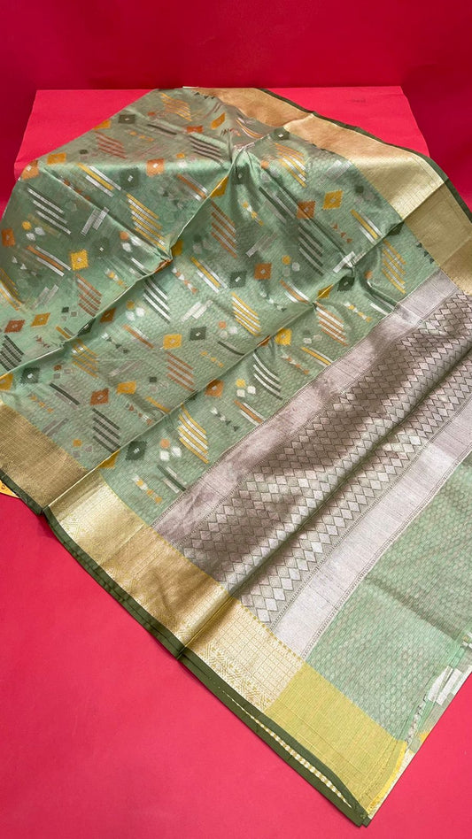 Green Mulberry Silk Blend Banarasi Sarees For Women GEMELBRSLK_18