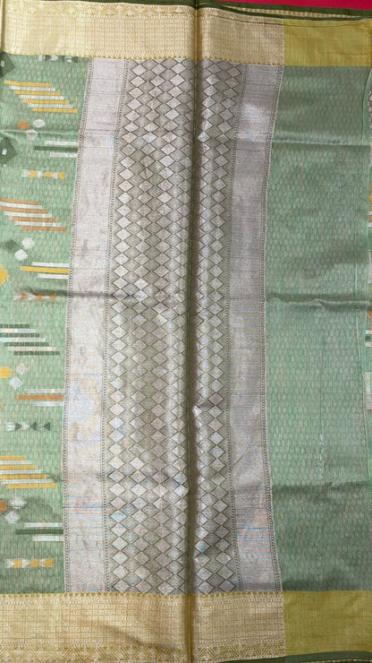 Green Mulberry Silk Blend Banarasi Sarees For Women GEMELBRSLK_18