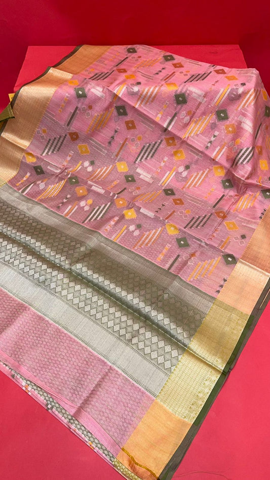 Pink Mulberry Silk Blend Banarasi Sarees For Women GEMELBRSLK_19