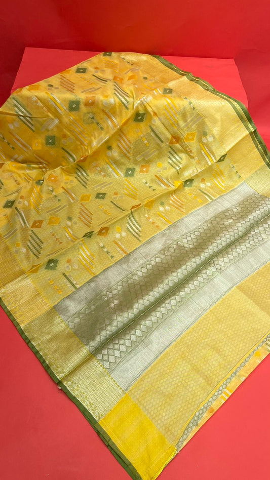 Yellow Mulberry Silk Blend Banarasi Sarees For Women GEMELBRSLK_20