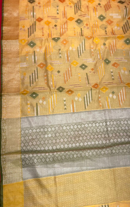 Yellow Mulberry Silk Blend Banarasi Sarees For Women GEMELBRSLK_20