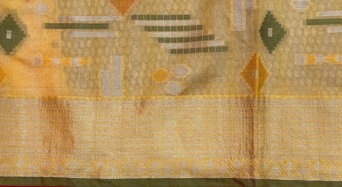 Yellow Mulberry Silk Blend Banarasi Sarees For Women GEMELBRSLK_20