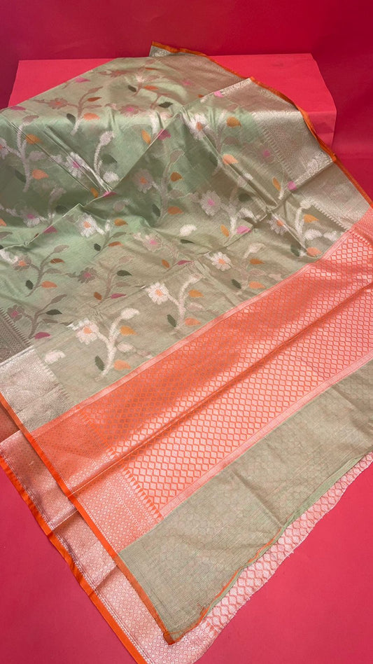 Green Mulberry Silk Blend Banarasi Sarees For Women GEMELBRSLK_27