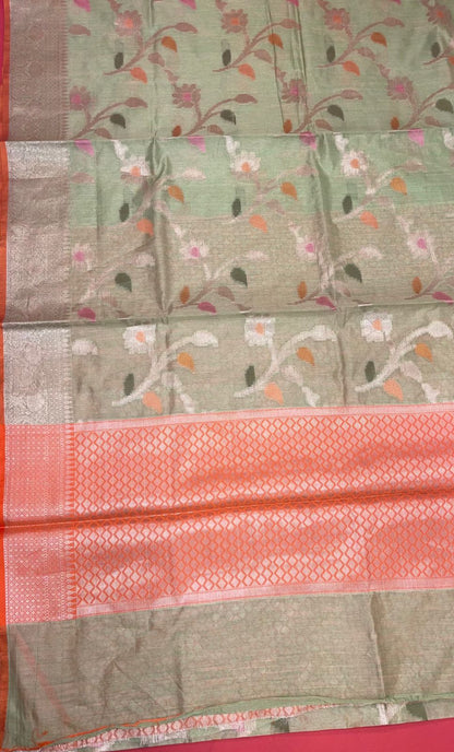 Green Mulberry Silk Blend Banarasi Sarees For Women GEMELBRSLK_27