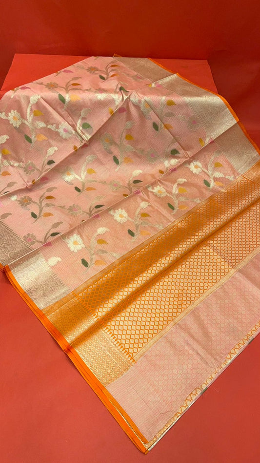 Pink Mulberry Silk Blend Banarasi Sarees For Women GEMELBRSLK_28