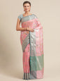 Faishana Presents Handwoven Pink Mulberry Silk Tilfi Boota Zari Border With Green Blouse Banarasi Saree