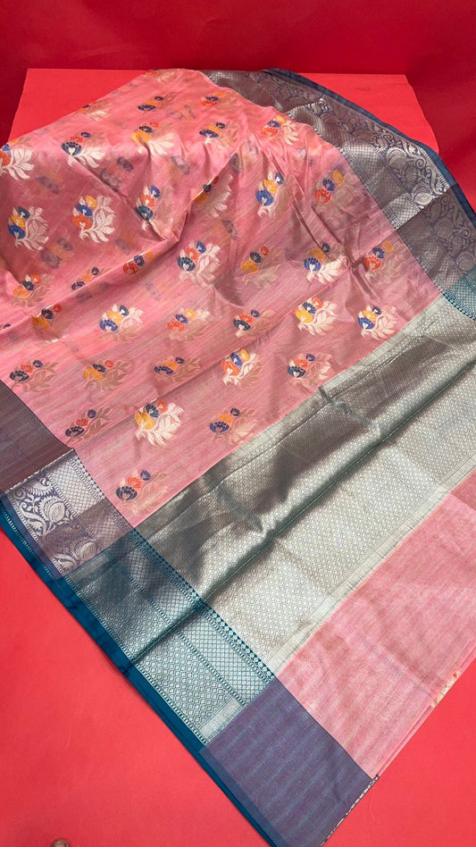 Pink Mulberry Silk Blend Banarasi Sarees For Women GEMELBRSLK_37