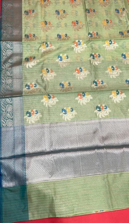 Green Mulberry Silk Blend Banarasi Sarees For Women GEMELBRSLK_38